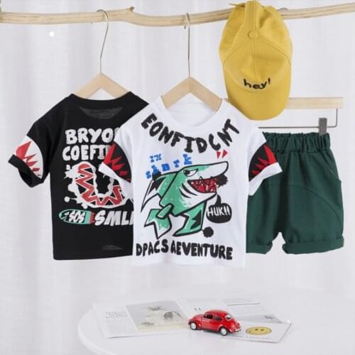 2021 Summer Fashion Childrens Clothing Kids Shark Round Neck T-Shirt And Shorts Suit For Baby Boy Sets 2Pcs