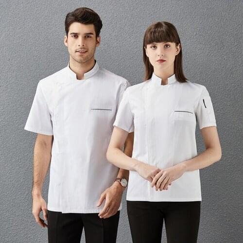2021 Short Sleeve Chef Uniform Women Man Work Wear Bakery Restaurant Catering Hotel Patisserie Cooking Barber Shop Cook Coat