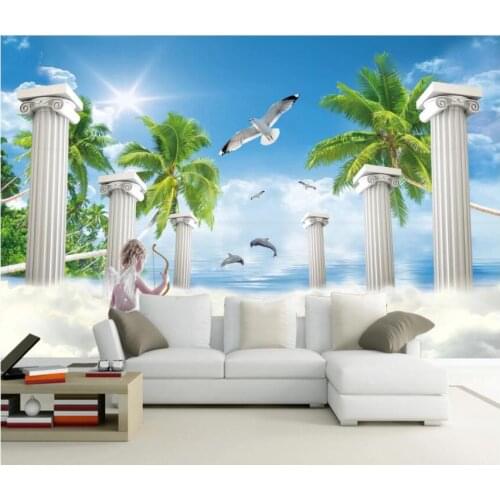 3d wall murals wallpaper Seaside coconut tree dolphin angel scenery living room home decor custom photo wallpaper for walls 3 d