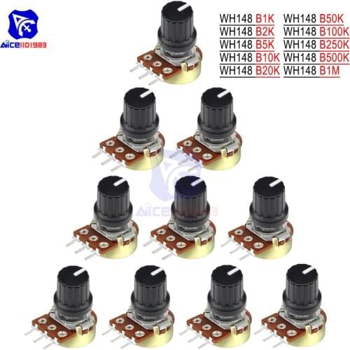 5 PCS/Lot Potentiometer Resistor 1K 2K 5K 10K 20K 50K 100K 500K Ohm 3 Pin Linear Taper Rotary Potentiometer for Arduino with Cap
