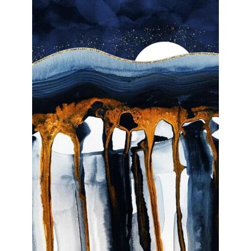 Galaxy Star Nebula Abstract Canvas Painting Gold Blue Liquid Mountain Printing Wall Pictures For Living Room Posters Home Decor