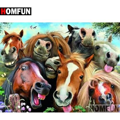 HOMFUN Diamond Painting Full Square/Round Drill 5D DIY "Animal horse" Daimond Embroidery Rhinestone Cross Stitch Decor A00159