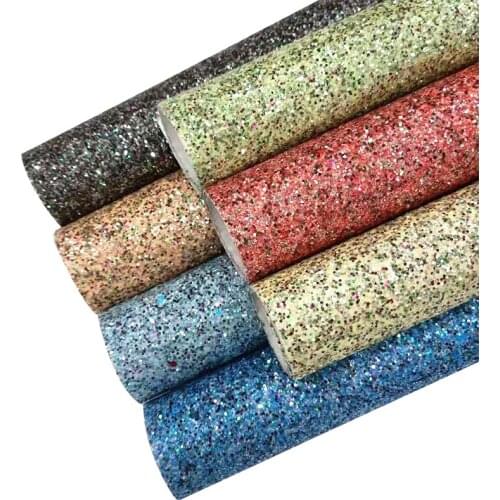 Shiny Colorful Chunky Glitter Synthetic Leatherette Fabric Sheet for Making Hair Bow/Craft/Decoration