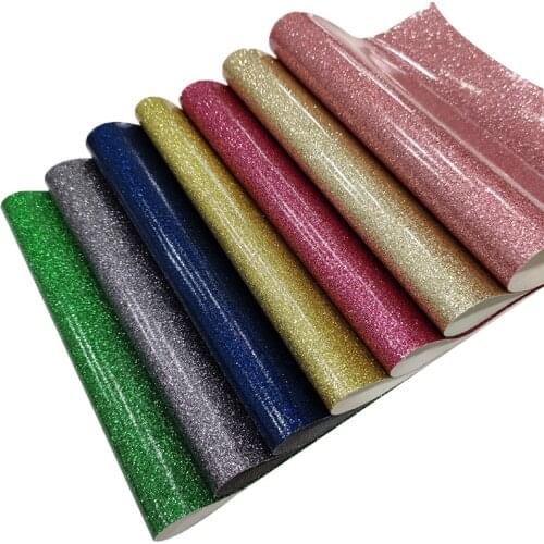 Gold/Silver Solid Color Sparkled PU Glitter Synthetic Leatherette Fabric Sheet for Making Decoration/Craft/Stitching