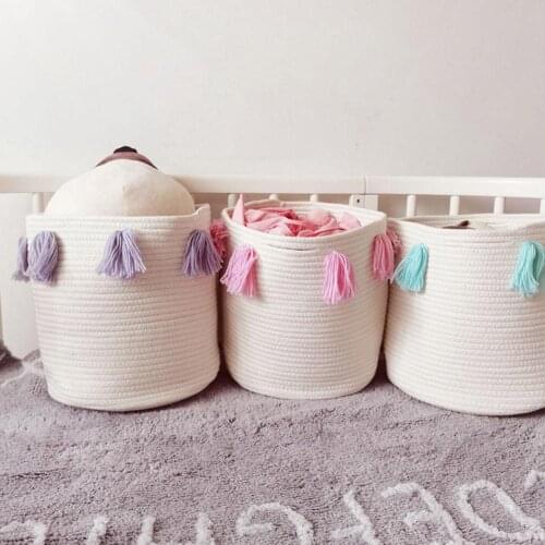Cotton Knitted Rope Tassel Home Storage Basket Photo Decor Toy Holder Organizer Toy Organizer Clothing Storage Laundry Basket