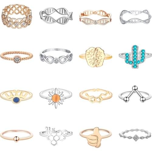 Todorova Skull DNA Fish Tail Pineapple Heartbeat Puzzle Maple Leaf Rings for Women Deer Crab Foot Toe Ring Party Jewelry Gift