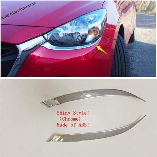 Yimaautotrims Exterior Kit Fit For Mazda 2 Demio 2015 - 2019 ABS Chrome Front Head Lights Lamp Strip Eyelid Eyebrow Cover Trim