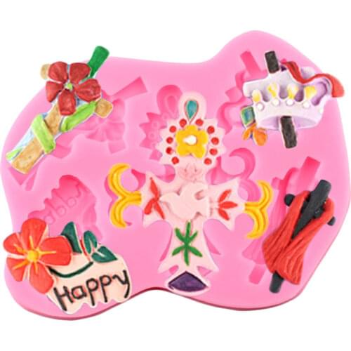 Crown Flower Cross Silicone Mold Cake Decorating Tools DIY Cupcake Topper Fondant Mould Chocolate Candy Polymer Clay Moulds