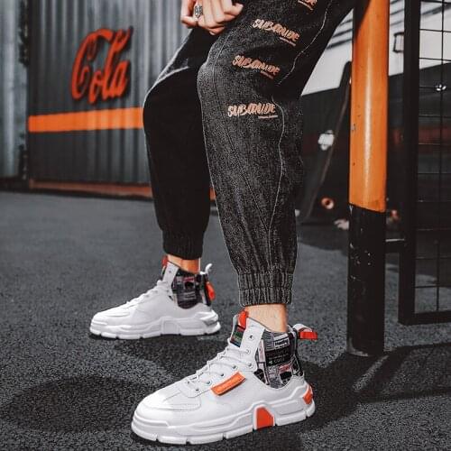 Trend High Top Men Casual Shoes Lace Up Trainers Male White Sneakers Casual Sneakers Couples Street Skateboarding Sneaker