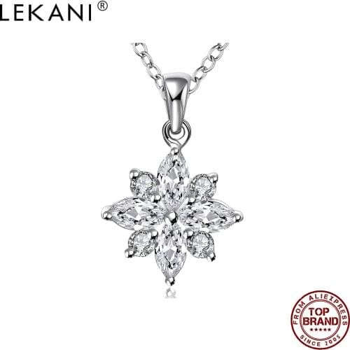 LEKANI Fashion Flower Pendant Necklaces For Women Clear Cubic Zirconia White Plant Necklace Girl Engagement New Arrival Jewelry