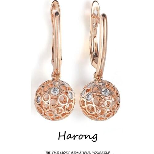 Cute Round Ball Pendant Drop Earrings Copper Exquisite Inlaid Crystal Female Jewelry Gift Earrings For Woman Girl Holiday Gifts