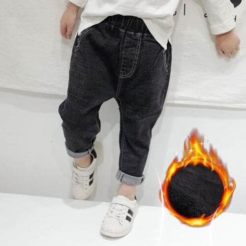 Fashion Korean New Childrens Denim Pants 2019 New Kids Boys Velvet Warm Casual Pants Toddler Cowboy Jeans Boys Pants 3-8 Years