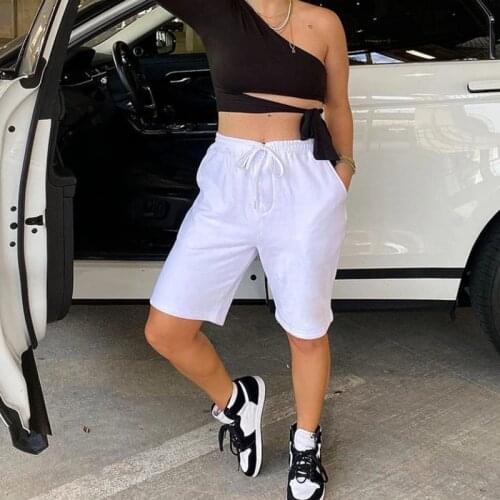 2021 Fashion Simple Casual Shorts Women High Waist Drawstring Solid Color Straight Shorts Running Sport Shorts Streetwear