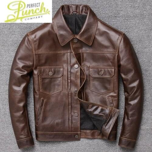 Real 2021 Mens Jacket Genuine Cow Coat Spring Autumn Cowhide Vintage Leather Jackets Brown Asa1929 KJ5410