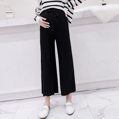 New maternity pants autumn wide leg pants pleated retro gentle wind knit high waist drape pregnant stomach lift pants