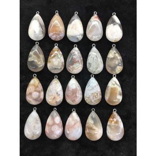Wholesale 10pcs/Pack Multi Dendritic Agates Bead Pendant,Pear Shape Gem Stone Jewelry Necklace DIY 32mm