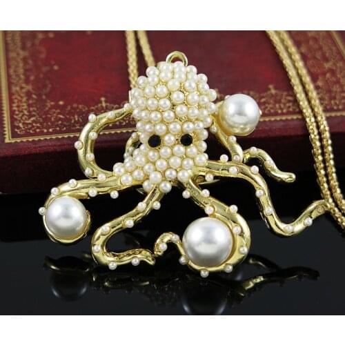 Octopus Bead Sweater Necklace Jewelry Crystal For Women Long Necklace Pendants Rhinestone Chain Christmars Valentines Days Gift