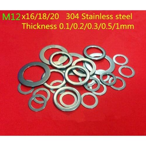 100PCS M12 flat Thin washer shim 0.1mm 0.2mm 0.3mm 0.5mm 304 Stainless Steel Ultra-thin Flat Washer Gasket Gap Adjustment washer