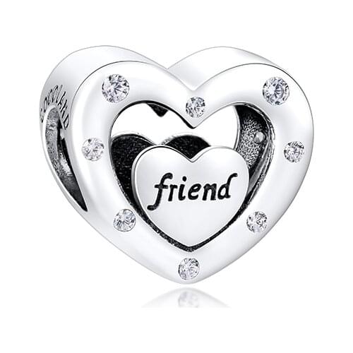 Fits for Pandora Charms Bracelets Heart of Friends Beads 100% 925 Sterling Silver Jewelry Free Shipping