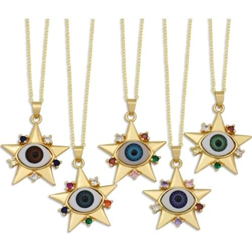 Multicolor Star Evil Eye Pendant Necklaces for Women CZ Lucky Party Jewelry Clavicle Chain Statement Necklace olho grego