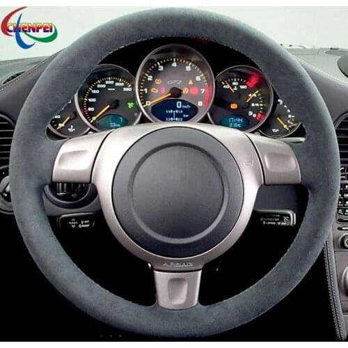 DIY Hand-stitched Anti-Slip Black Suede Car Steering Wheel Cover For Porsche 997 turbo 911 2006 Car Interior Decoration