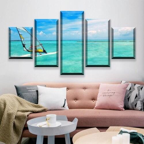 Modern Home Decor Bedroom 5 Pieces Sports Windsurfing Poster Landscape Picture Wall Art Modular Framework Canvas Print Painting