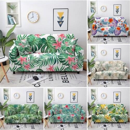 Elastic Sofa Cover For Living Room Tropical Leaves Sofa Slipcover Stretch Elastic Sofa Cover L Shape Sofa Protector 1-4 Seater