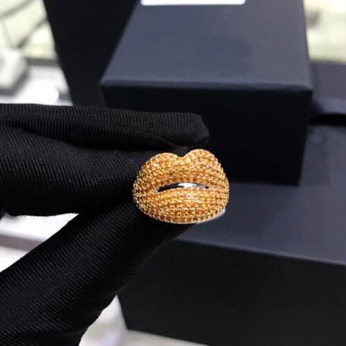 UMGODLY Luxury Brand Sexy Orange Lip Finger Ring Red White CZ Zircon Stone Yao Chen Collection Women Fashion Jewelry