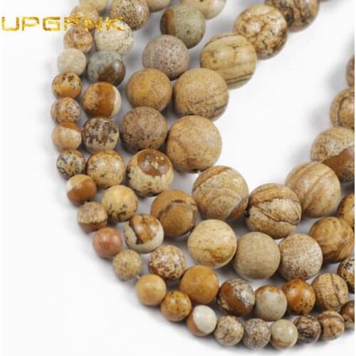 UPGFNK Natural Picture Stone Round Loose Bead For Jewelry Making DIY Handmade Bracelets accessories 15" Strand 4/6/8/10/12mm