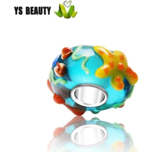 Starfish shaped glass beads pure silver large hole glass beads DIY personalized beaded bracelet fashion girls bracelet