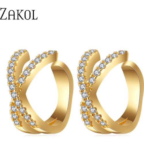 ZAKOL Fashion Cross No Pierced Clip Earrings with Micro Pave Zirconia Stone Women Girl TrendyCZ Ear Cuff Jewelry FSEP2390