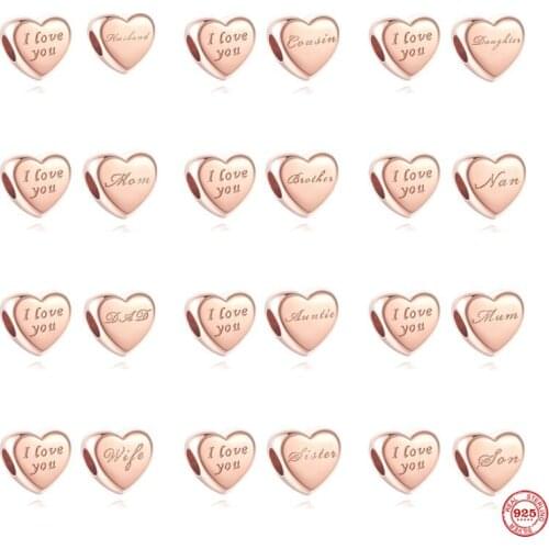 New Rose Gold Love Heart Pendant Charm Bead Fit Pandora Original Accessories Sterling Silver 925 Bracelet For Women Jewelry Gift
