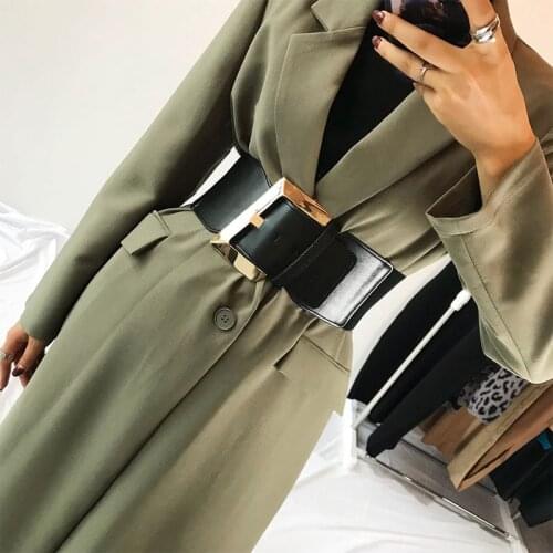Width 9cm Black Faux Leather Wide Elastic Waist Belt Women Fashion Pu Leather Waistband Corset Dress Belts For Women 2020 New