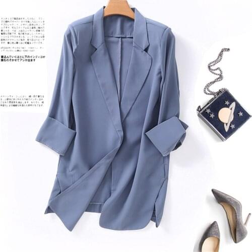 New Summer Big Size Women Slim Chiffon Blazer Formal Suits Autumn Midi long Blazers Solid Lady Suit Thin Sun Protection Coat 792