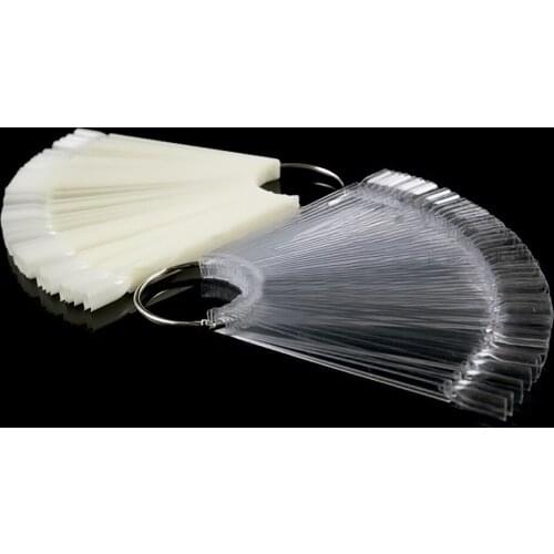 ZINXIN 50Pcs Nail Polish UV Gel Color Palette Card Display Shelf Practice Training Fan Shaped Showing Sticks White Clear Tools