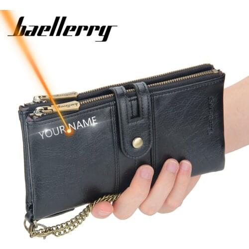 2021 New Customized Men Wallets Chain Double Zipper Leather Long Card Holder Quality Male Purse Coin Holder Men Wallets Carteria