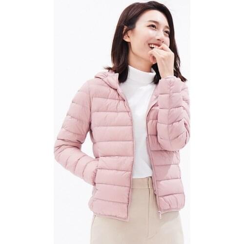 2021 High Quality Autumn White Duck Down Coats Women Light Hooded Coat Famale Slim Short Jackets Woman Chaquetas De Mujer SQQ154