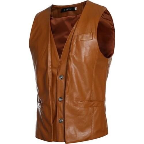 2022 Mens Retro Fake Two-Piece Design Casual Slim PU Leather Vest