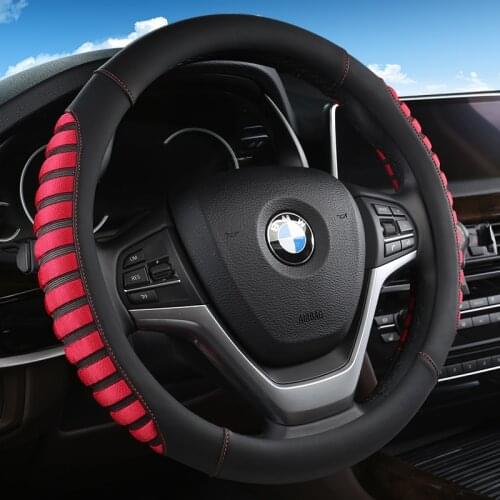 38CM Car Steering Wheel Cover Anti slip Leather Cars Wheels Covers Breathable Hand Stitching Steering-Wheel Car-stying Universal