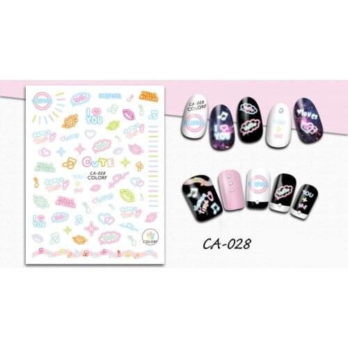 3D Stickers for Nails Fluorescence Letter Music Nails Art Decoration Manicure Sticker Decals Slider Nail Foil Tips Accessories