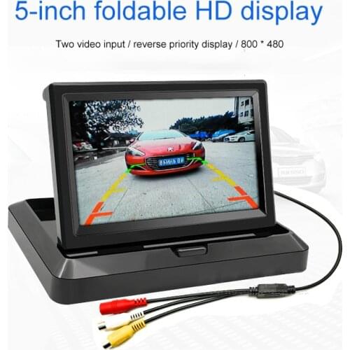 5 Inch Car HD LCD Foldable Monitor 12-24V Vehicle Universal 2-Channel Video Playback Display Screen Reversing Image Priority