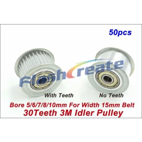 50pcs 30 Teeth 3M Idler Pulley Passive Pulley Bore 5/6/7/8/10mm For Width 15mm 3M Timing Belt 30T 30Teeth 3M Tension Pulley