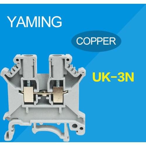 50PCS UK-3N Grey DIN Rail Universal Terminal Blocks Screw Type Lug plate Wiring Cable row connection copper blank label