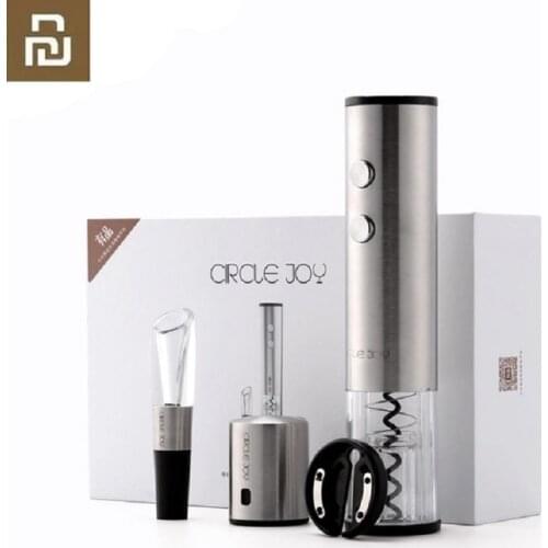 Youpin Circle Joy 1Set Automatic Red Wine Bottle Opener Round Wine Stopper Stainless Steel Electric Corkscrew Gift