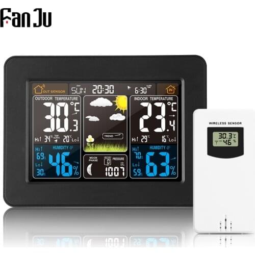 FanJu Weather Station Digital Alarm Clock Barometer Thermometer Hygrometer Temperature Humidity Meter Wireless Outdoor Sensor
