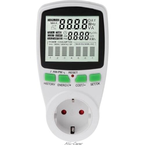 4X7B LCD EU Digital Meter Voltage Wattmeter Power Electricity Consumption Analyzer