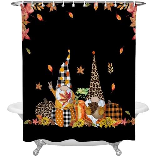 Thanksgiving Maple Leaf Pumpkin Gnome Shower Curtain Waterproof Polyester Fabric Shower Curtains Home Decor Curtain with Hook