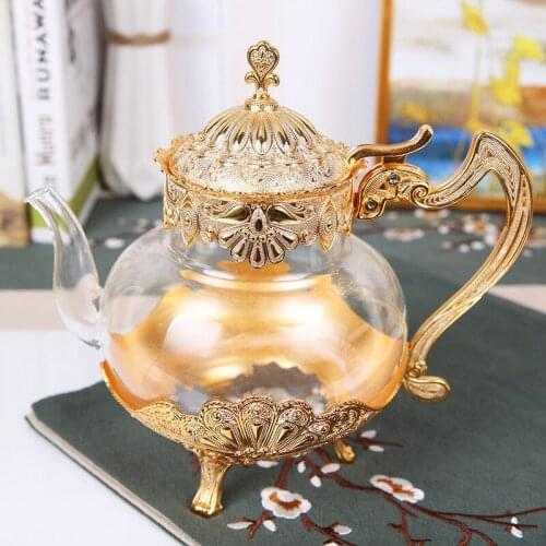 European Gold golden glass Teapot kettle coffee kettle wine pot Retro Palace Wedding Zinc Alloy Metal Flagon Gift Set Home Decor