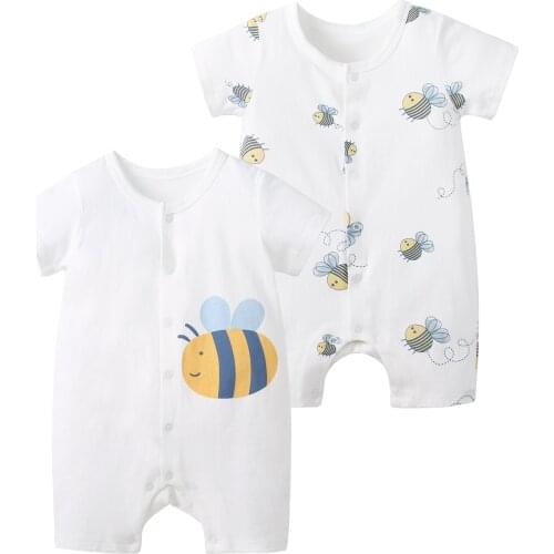 Pureborn 2-Pack Baby Rompers Cartoon Bees Baby Boy Girl Summer Clothes Onesies Pajamas Breathable Cotton Baby Playsuit
