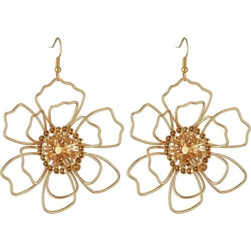 Korean Earrings New Style Dangle Big Flower Earrings Women Exaggerated Statement Earrings Golden Trendy Luxury Earrings Earring